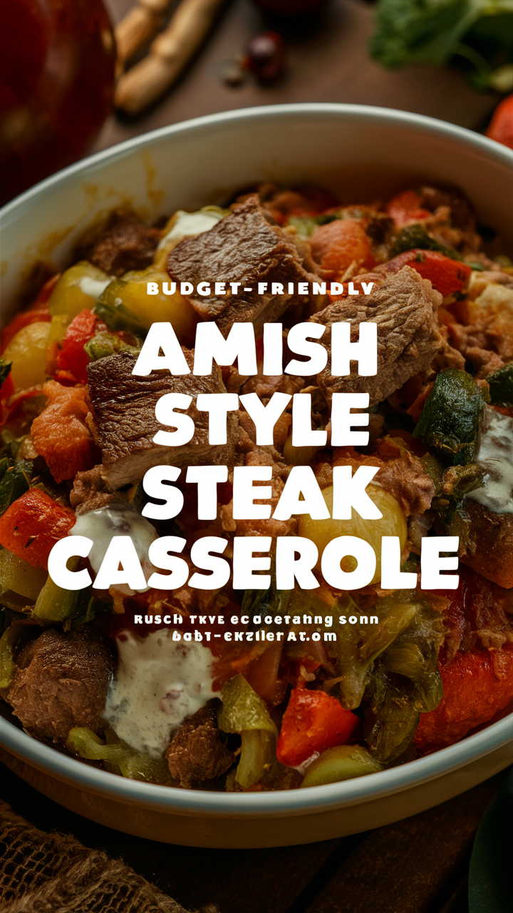 Amish-style steak casserole, Amish beef casserole, easy steak casserole, hearty Amish casserole, Amish cheese steak casseroles