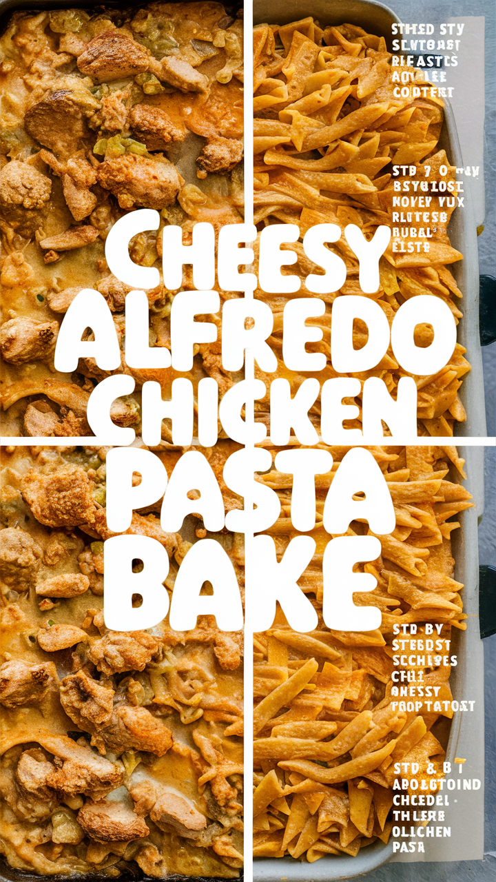Cheesy Alfredo Chicken Pasta Bake, Chicken Alfredo bake, Alfredo chicken pasta bake, Creamy chicken alfredo casserole, Baked alfredo chicken pasta