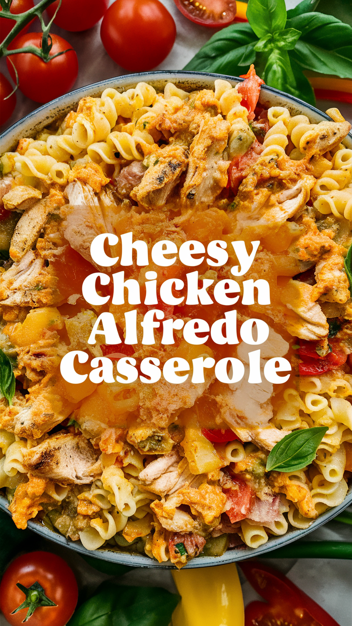 Cheesy Chicken Alfredo Casserole, Chicken Alfredo bake, Cheesy Alfredo Casserole, Chicken Alfredo casserole recipe, Alfredo chicken bake