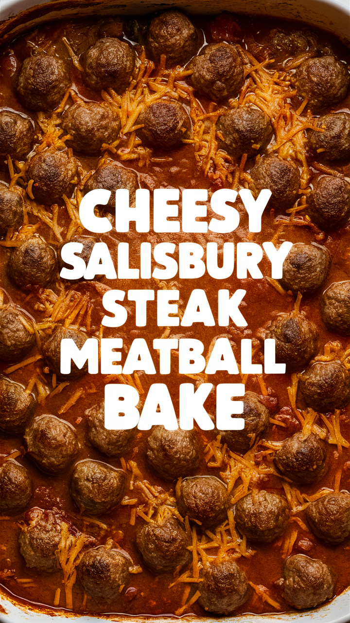 Salisbury Steak recipe, Meatball casserole, Steak and meatball bake, Cheesy meatball bake, Salisbury Steak casserole