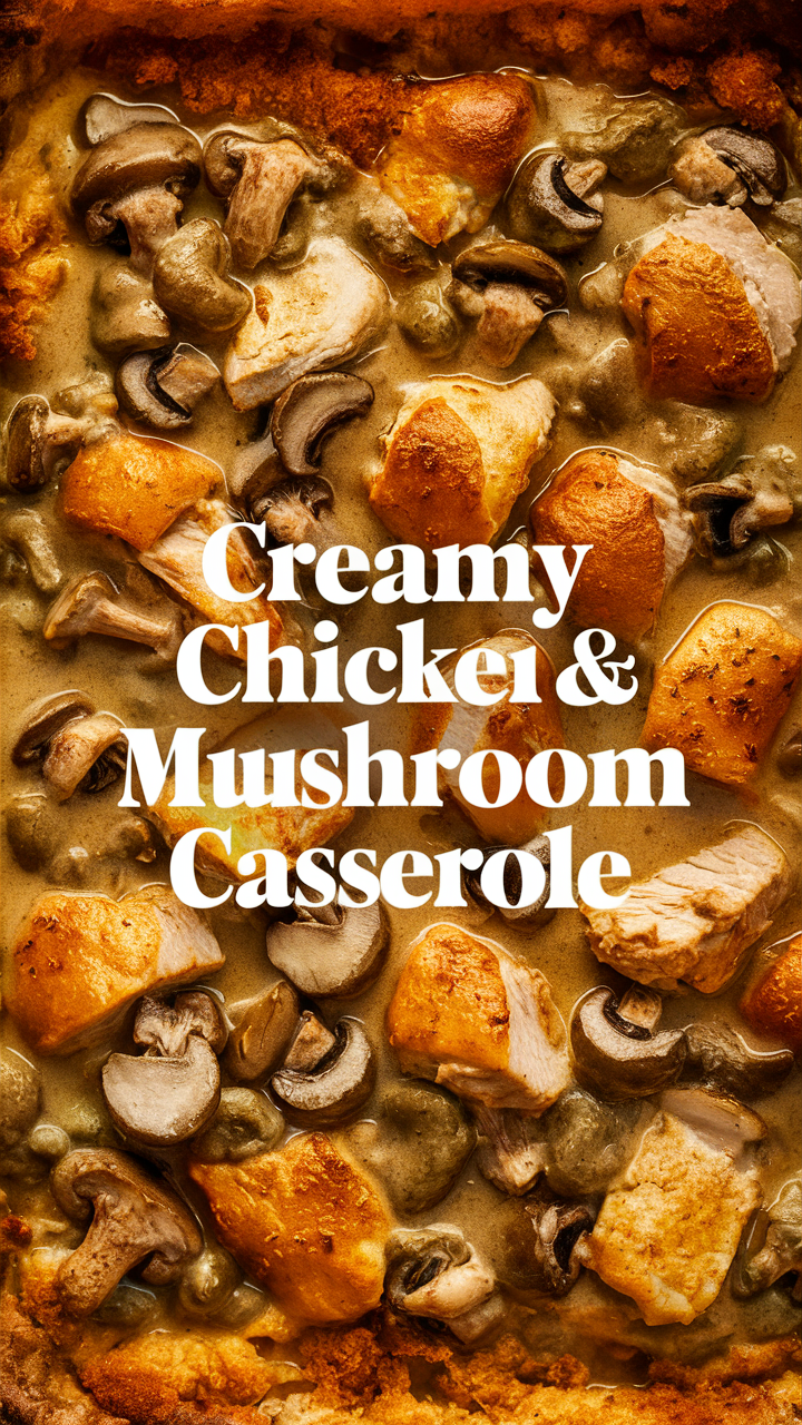 Chicken casserole recipe, Creamy mushroom casserole, Easy chicken bake, Creamy casserole dish, Delicious chicken casserole