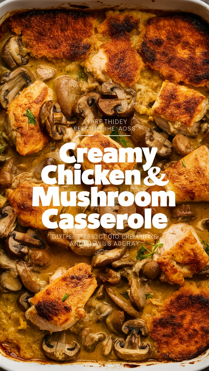 Creamy chicken casserole, Mushroom casserole, Chicken and mushroom bake, Casserole with chicken, Creamy chicken bake