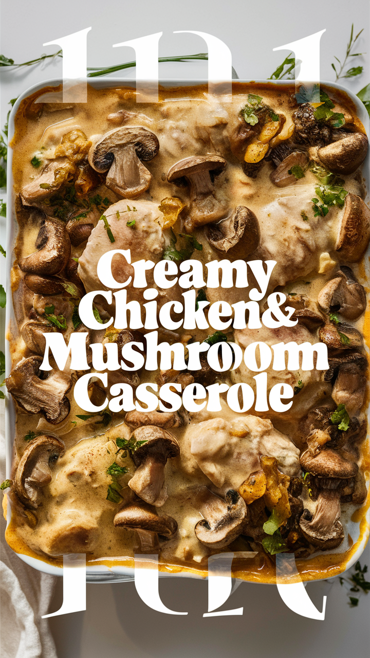 Chicken casserole recipe, Creamy mushroom casserole, Easy chicken bake, Creamy casserole dish, Delicious chicken casserole