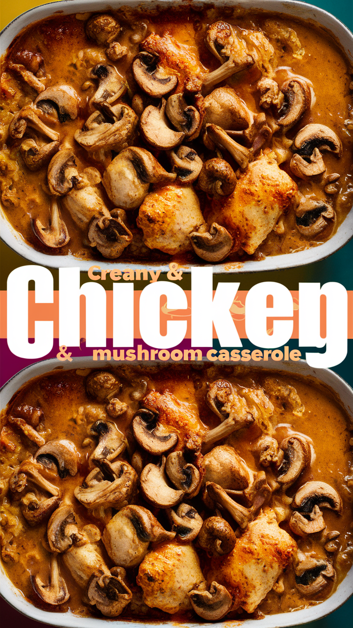 Creamy chicken casserole, Mushroom casserole, Chicken casserole recipe, Creamy chicken recipe, Mushroom and chicken casserole