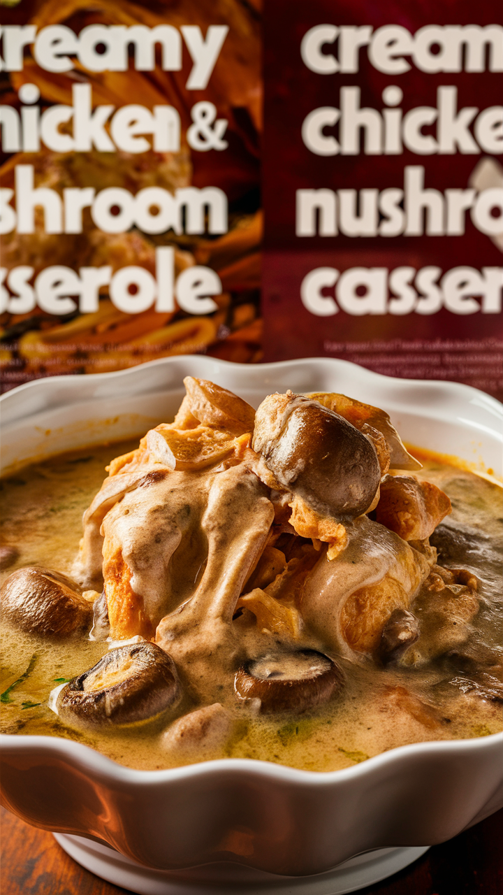 Chicken casserole recipe, Creamy mushroom chicken, Easy chicken casserole, Mushroom casserole recipe, Homemade creamy chicken