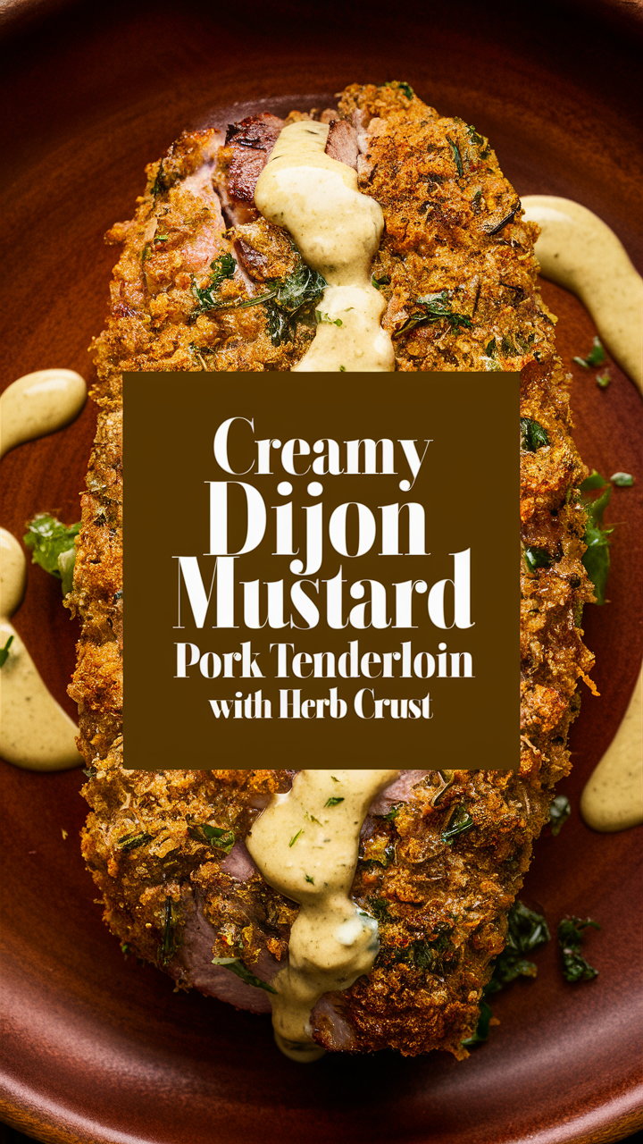 Dijon mustard pork tenderloin, creamy pork tenderloin, herb crusted pork, pork tenderloin recipe, gourmet pork tenderloin