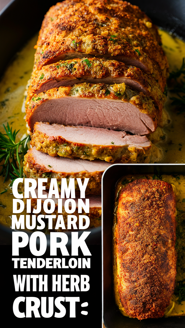 Dijon mustard pork tenderloin, creamy pork tenderloin, herb crusted pork, pork tenderloin recipe, gourmet pork tenderloin