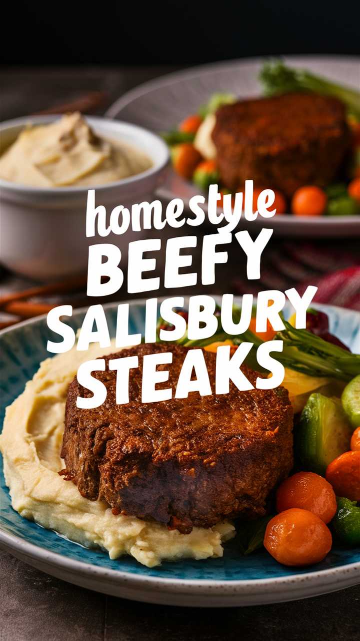 Beefy Salisbury Steaks, Salisbury Steak Recipe, Homemade Salisbury Steak, Ground Beef Salisbury Steak, Classic Salisbury Steak