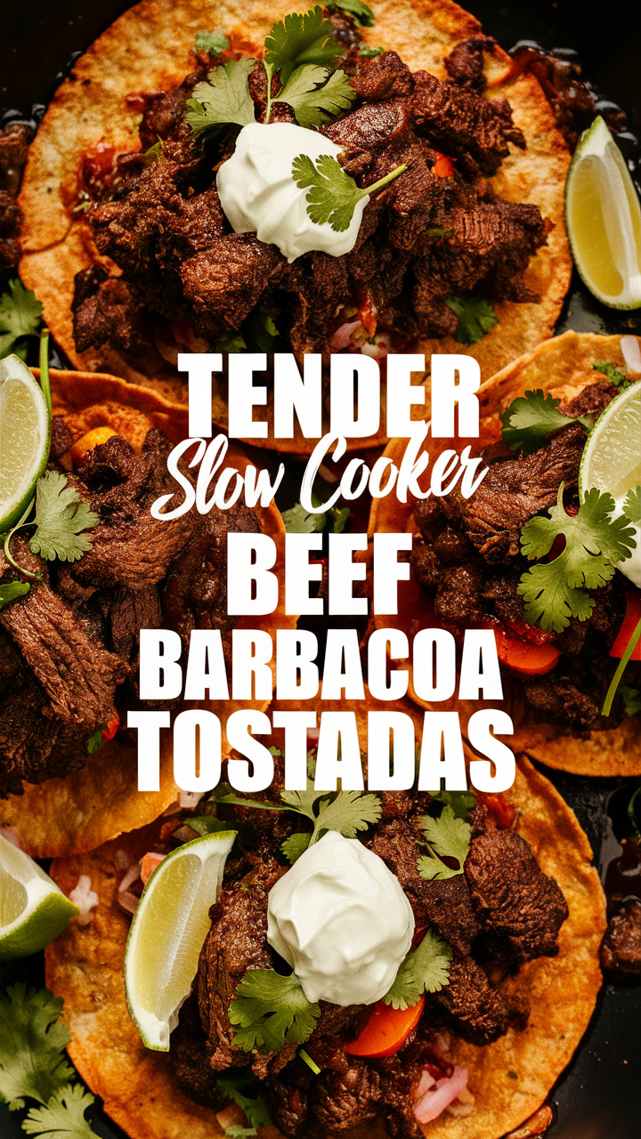 Slow cooker beef barbacoa, Tender beef tostadas, Barbacoa tostadas, Slow cooked beef, Beef barbacoa recipe