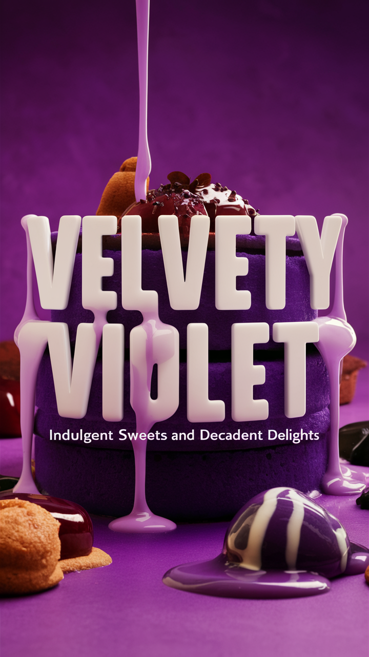 Velvety violet sweets, Decadent dessert treats, Gourmet confectionery, Rich chocolate delights, Luxurious taste sensations