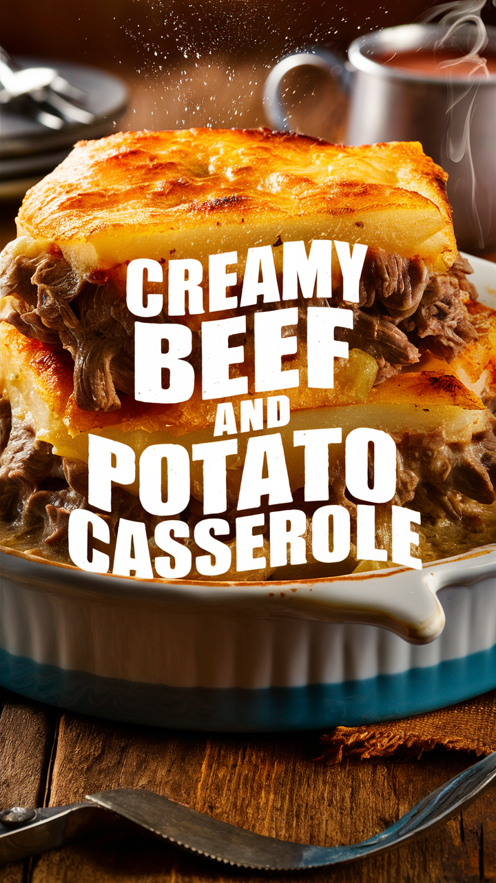 Beef casserole recipe, Potato casserole recipe, Creamy casserole dish, Beef and potato bake, Delicious casserole recipe
