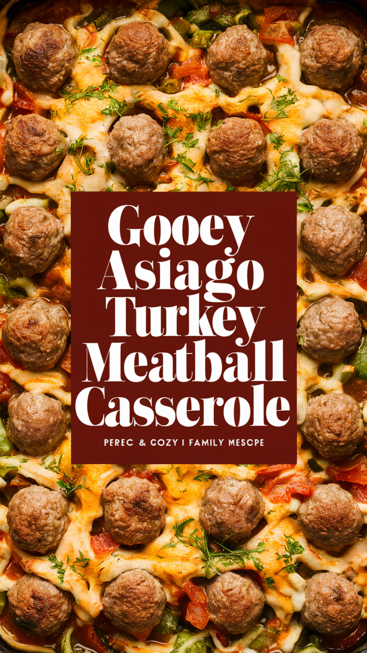 Asiago cheese casserole, Turkey meatball recipe, Gooey meatball casserole, Asiago turkey casserole, Turkey casserole recipe