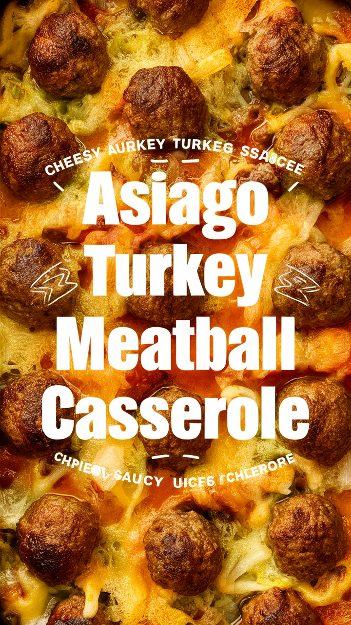 Asiago cheese casserole, Turkey meatball recipe, Gooey meatball casserole, Asiago turkey casserole, Turkey casserole recipe