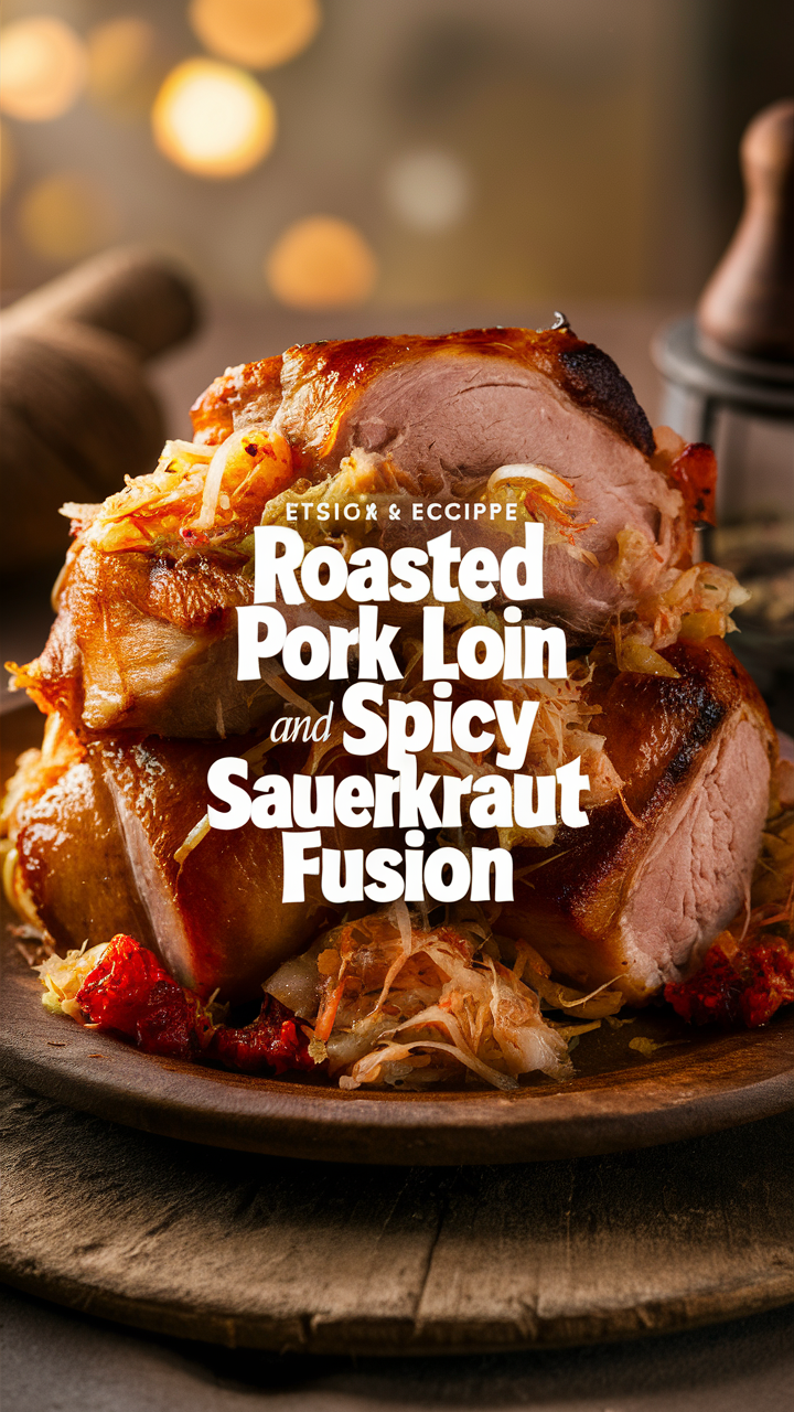 roast pork loin, spicy sauerkraut, pork loin recipe, spicy sauerkraut recipe, pork loin fusion