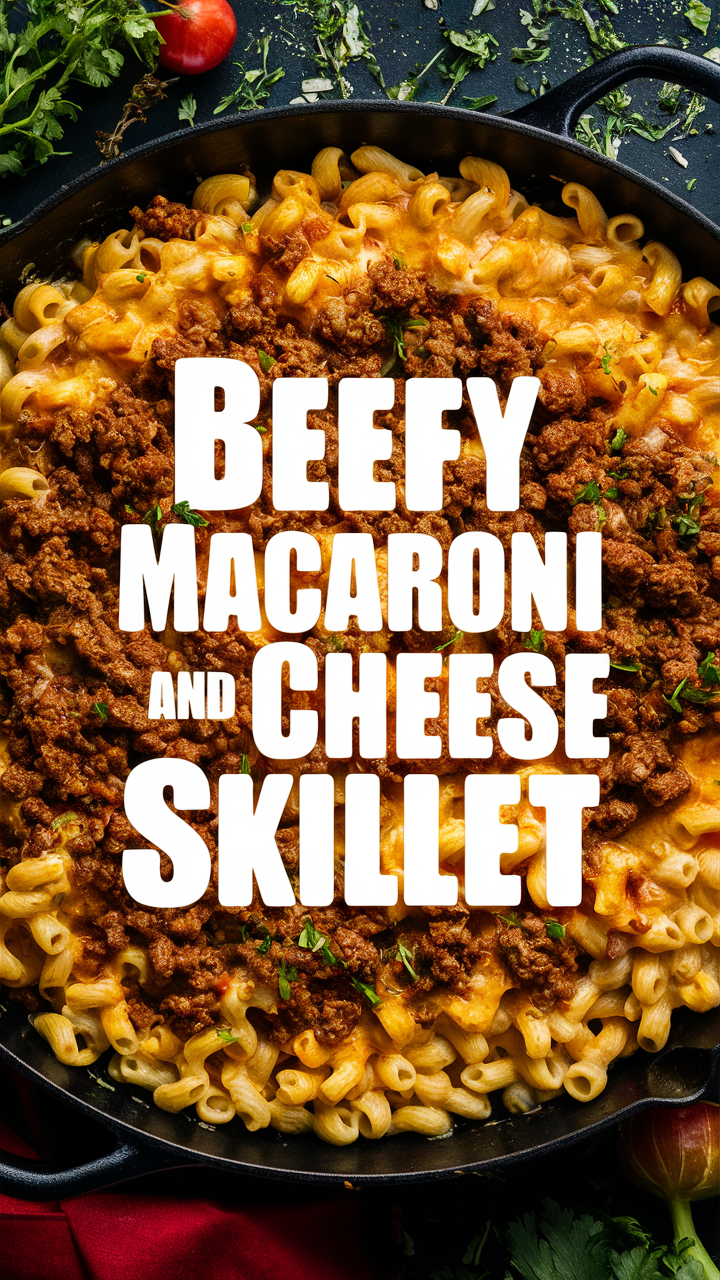 Creamy Mac and Cheese Skillet, Cheesy Beef Skillet, Gourmet Macaroni Skillet, Beef and Cheese Pasta Skillet, Savory Macaroni and Cheese Skillet