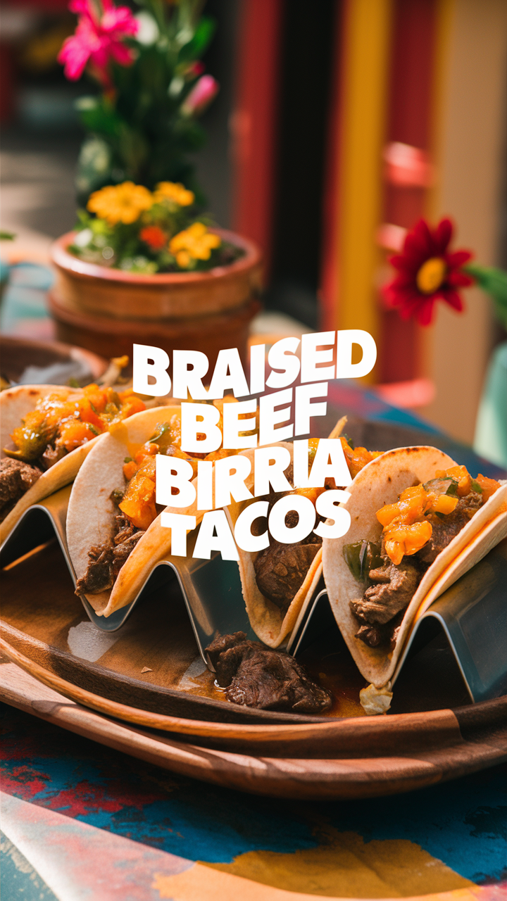 Braised Beef Birria Tacos, Mexican Beef Tacos, Flavorful Birria Tacos, Birria Taco Recipe, Authentic Birria Tacos