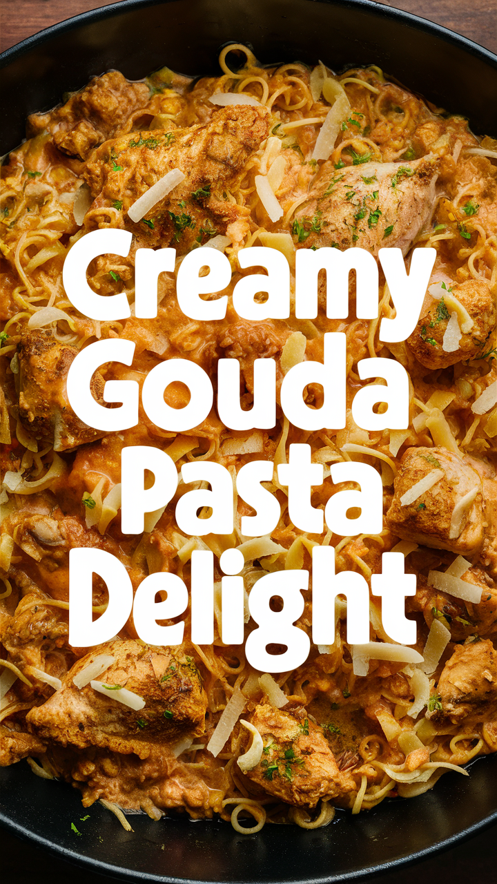 Creamy chicken pasta, Gouda cheese recipe, Gourmet pasta dish, Delicious homemade pasta, Rich and creamy pasta.