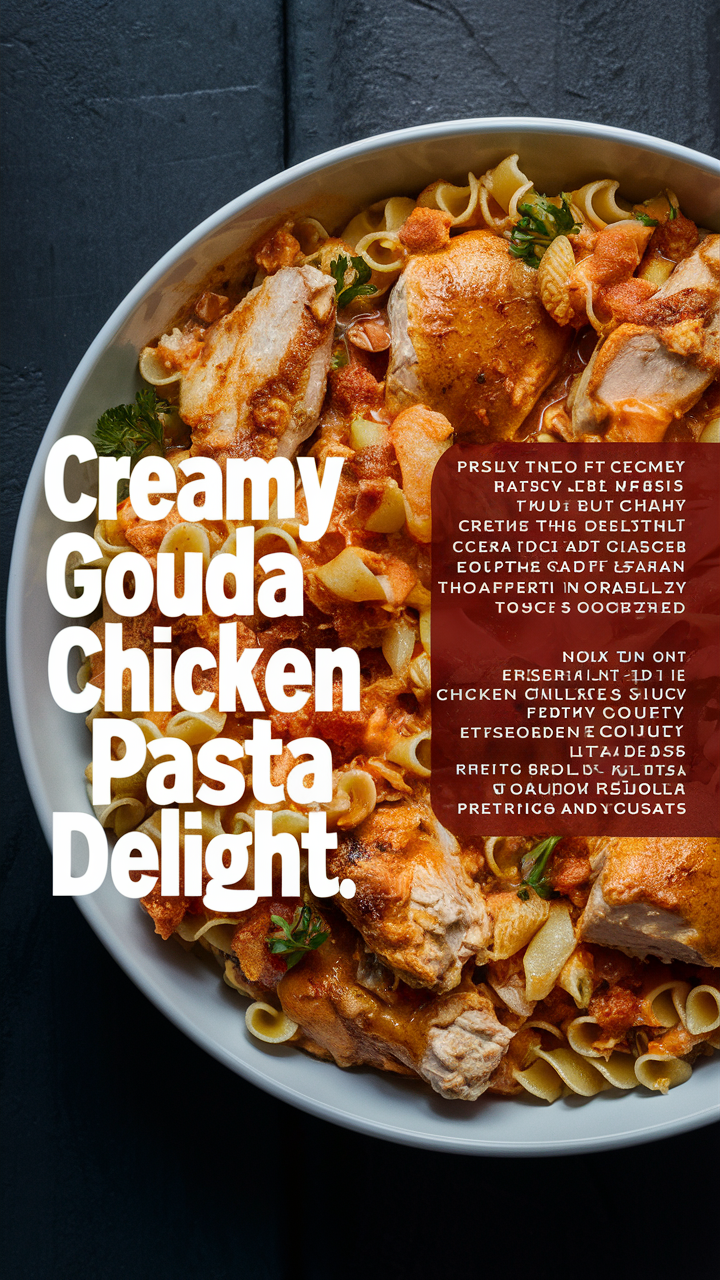 Creamy chicken pasta, Gouda cheese recipe, Gourmet pasta dish, Delicious homemade pasta, Rich and creamy pasta.
