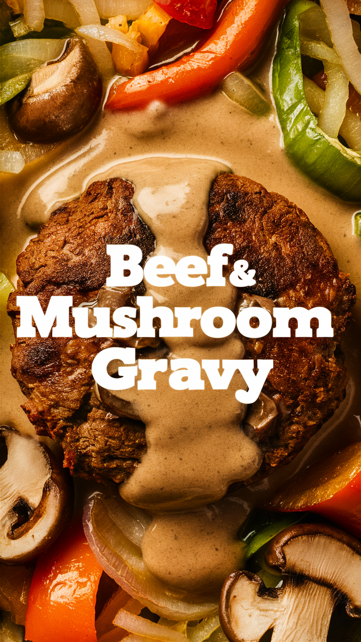Savory beef patty, Mushroom in creamy gravy, Beef and mushroom dish, Creamy sauce, Meat and mushroom gravy